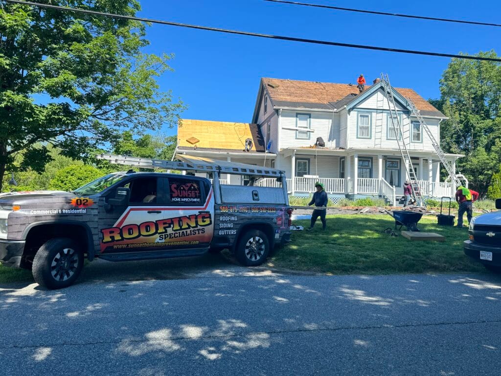 Sunset Home Improvement tear-off — down to the deck, new underlayment